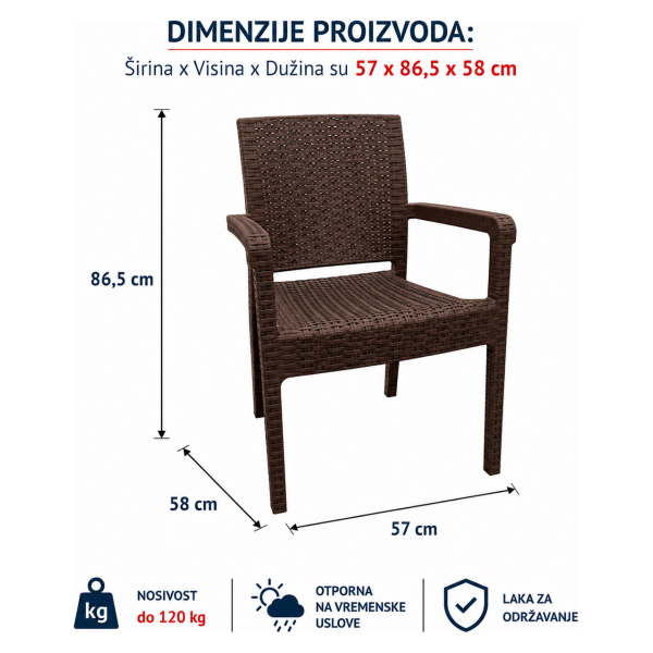 Baštenska Stolica Ratan PVC Braon