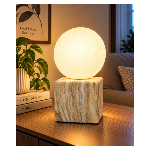 Dekorativna stona lampa sa kuglom – bež, imitacija mermera