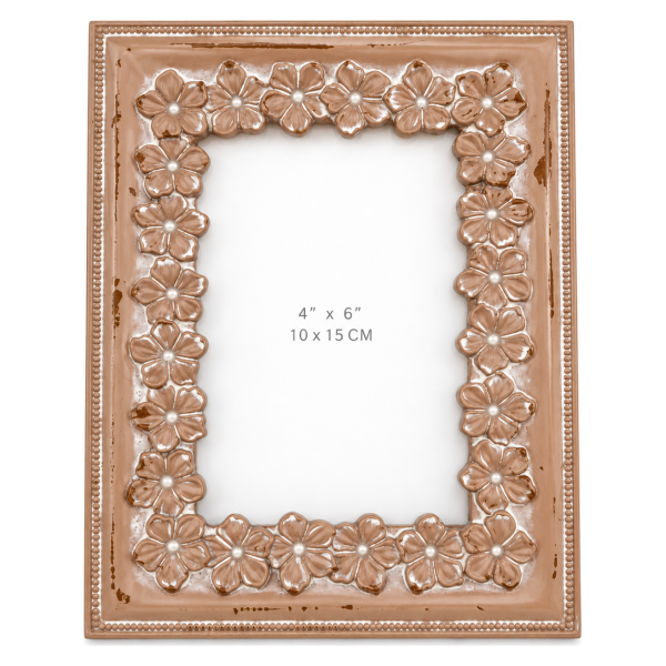 Dekorativni ram za slike  – roze-zlatni sa cvetnim ornamentima, 10 × 15 cm